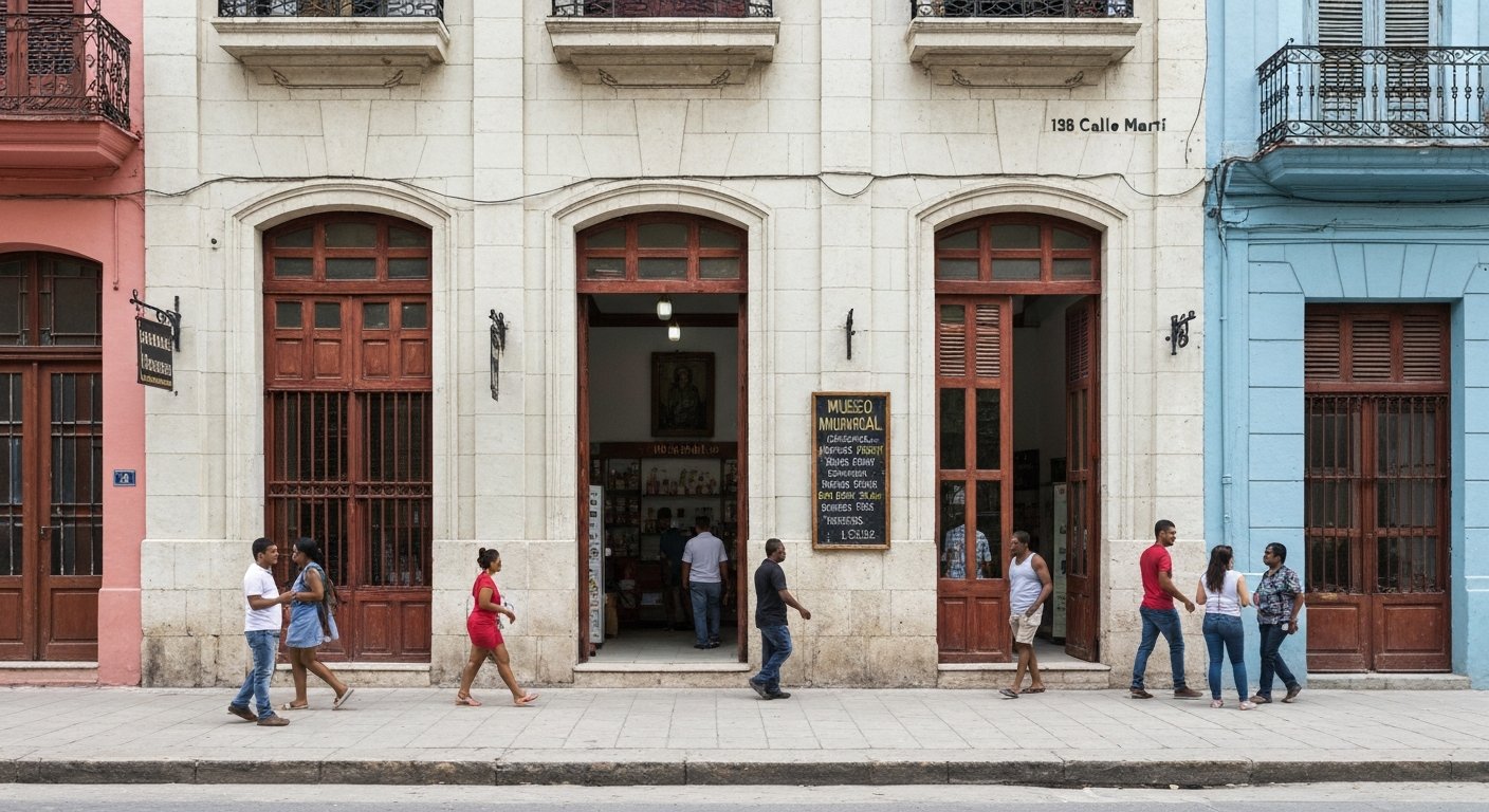Museo Municipal de Regla at 158 Calle Martí, modest facade and simple signage in daylight, with a glimpse of the small local-history museum inside